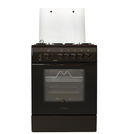 Aragaz Samus SM 650 MPGRS, Gaz, 4 arzatoare, Arzator Wok, Siguranţă plită + cuptor, 52 L, Grill, Rotisor, Capac sticlă, 60x54 cm, Maro